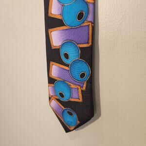 Vintage Silk Tie Art To Wear 90's Design Retro Bold Abstract Unique Hand Painted